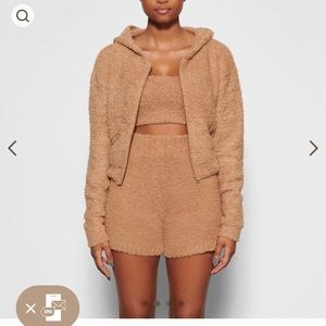 Skims Cozy Knit Zip Up Camel